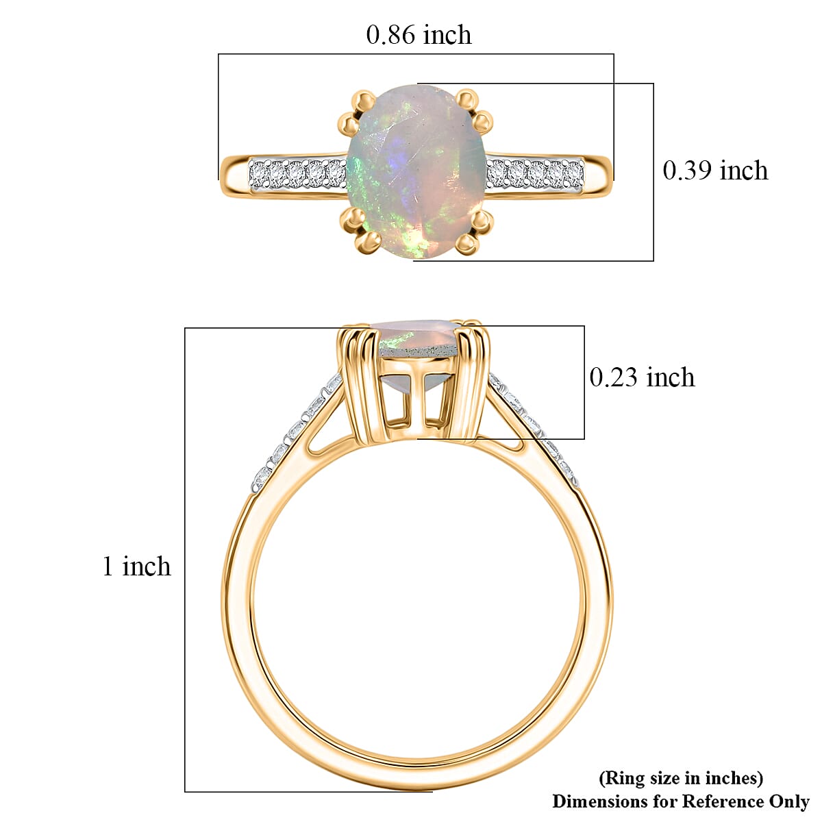D'Joy Premium Ethiopian Welo Opal and White Zircon Ring in 18K Vermeil Yellow Gold Over Sterling Silver (Size 10.0) 1.60 ctw image number 5