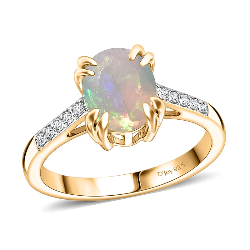 D'Joy Premium Ethiopian Welo Opal and White Zircon 1.60 ctw Ring in 18K Vermeil Yellow Gold Over Sterling Silver (Size 12.0)