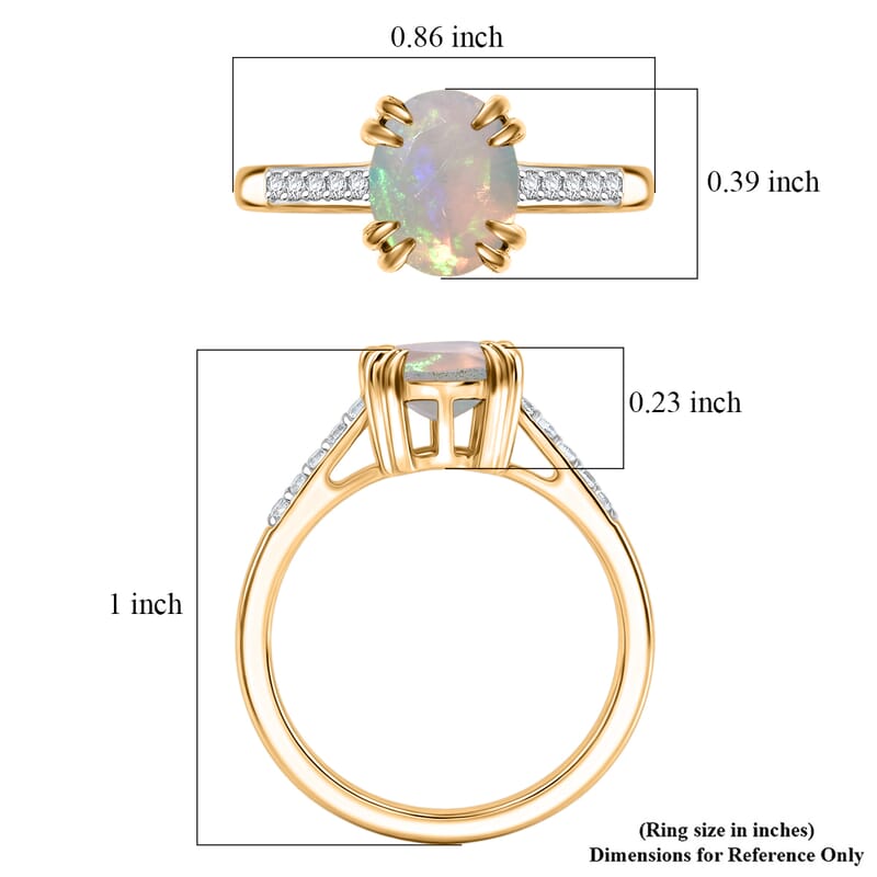 D'Joy Premium Ethiopian Welo Opal and White Zircon 1.60 ctw Ring in 18K Vermeil Yellow Gold Over Sterling Silver (Size 4.5)