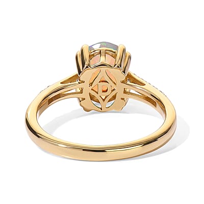 D'Joy Premium Ethiopian Welo Opal and White Zircon 1.60 ctw Ring in 18K Vermeil Yellow Gold Over Sterling Silver (Size 6.5)