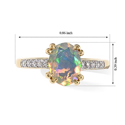 D'Joy Premium Ethiopian Welo Opal and White Zircon 1.60 ctw Ring in 18K Vermeil Yellow Gold Over Sterling Silver (Size 6.5)