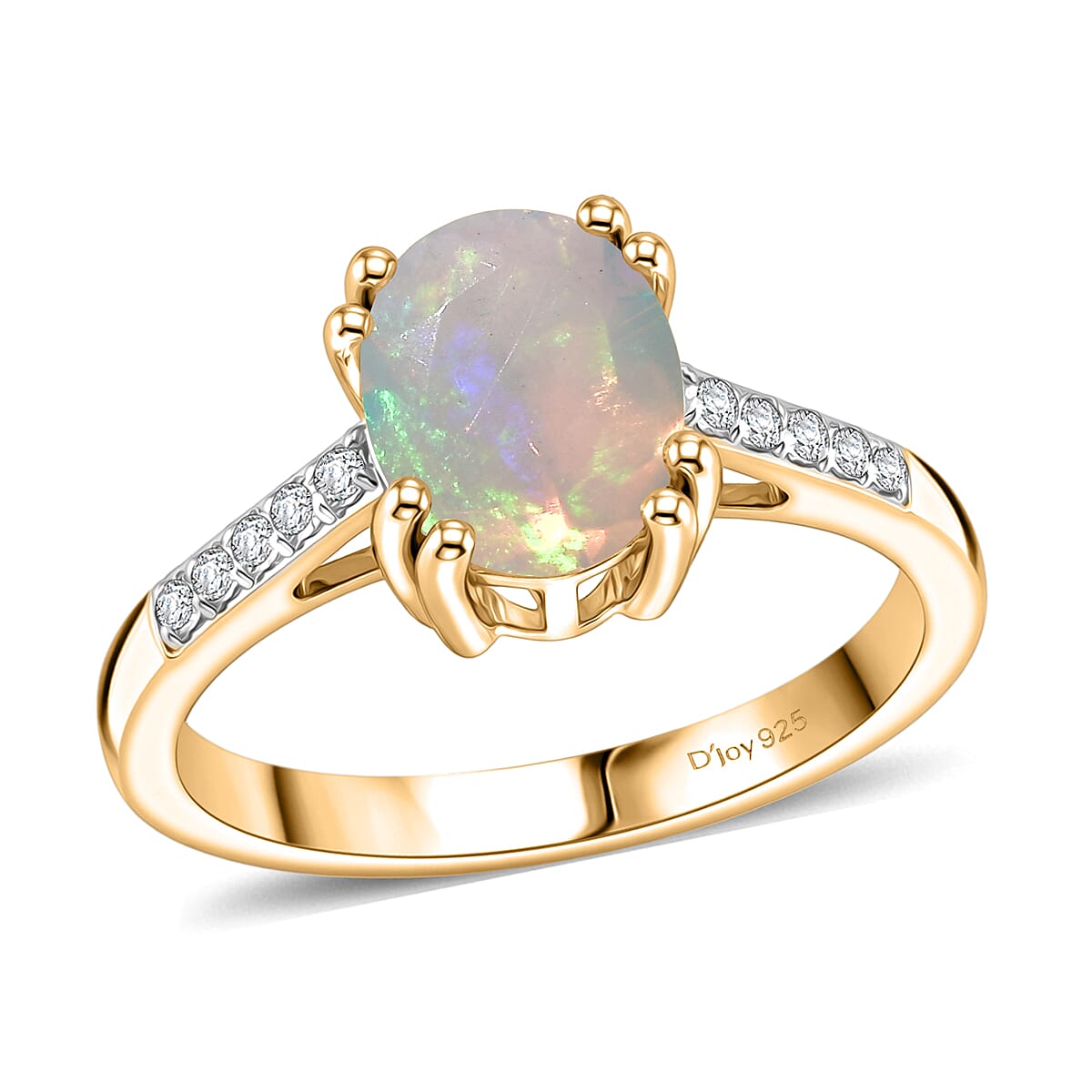 D'Joy Premium Ethiopian Welo Opal and White Zircon 1.60 ctw Ring in 18K Vermeil Yellow Gold Over Sterling Silver (Size 7.0)