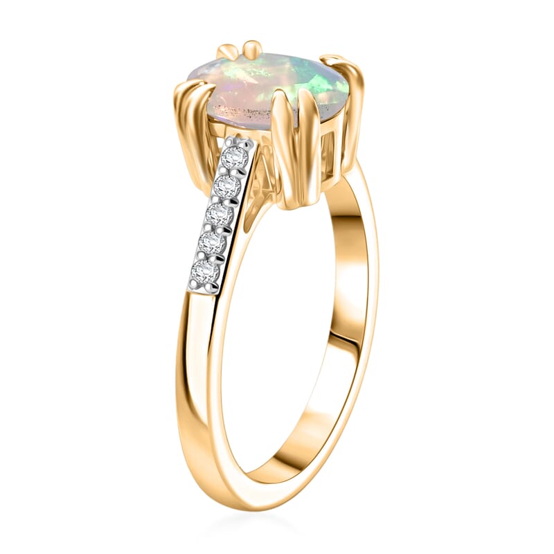 D'Joy Premium Ethiopian Welo Opal and White Zircon 1.60 ctw Ring in 18K Vermeil Yellow Gold Over Sterling Silver (Size 9.5)