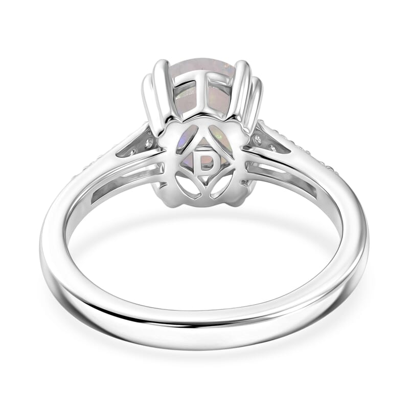 D'Joy Premium Ethiopian Welo Opal and White Zircon 1.60 ctw Ring in Rhodium Over Sterling Silver (Size 10.0)