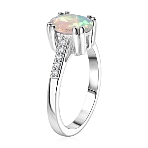 D'Joy Premium Ethiopian Welo Opal and White Zircon 1.60 ctw Ring in Rhodium Over Sterling Silver (Size 6.0)
