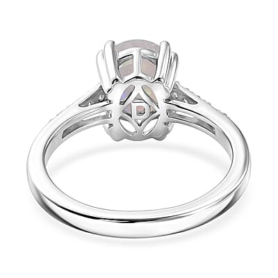 D'Joy Premium Ethiopian Welo Opal and White Zircon 1.60 ctw Ring in Rhodium Over Sterling Silver (Size 6.0)