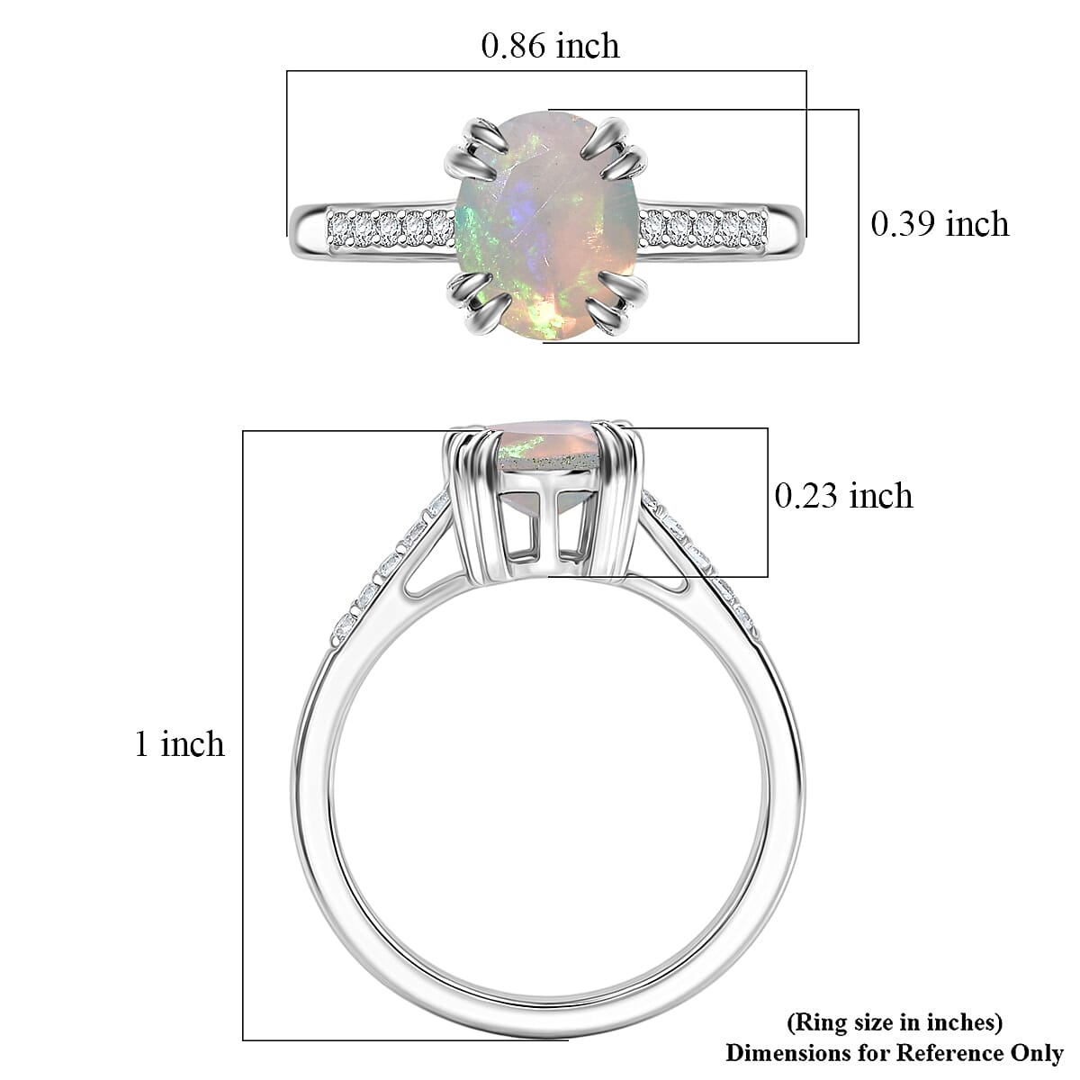 D'Joy Premium Ethiopian Welo Opal and White Zircon 1.60 ctw Ring in Rhodium Over Sterling Silver (Size 6.0)