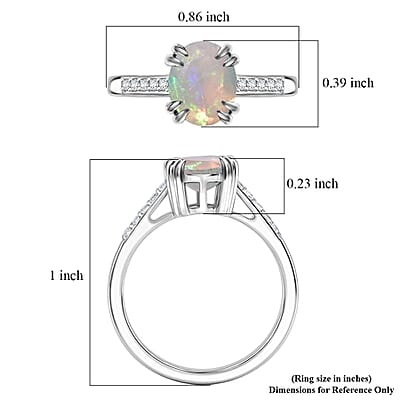 D'Joy Premium Ethiopian Welo Opal and White Zircon 1.60 ctw Ring in Rhodium Over Sterling Silver (Size 6.0)