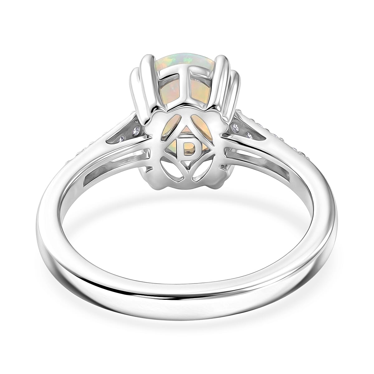 D'Joy Premium Ethiopian Welo Opal and White Zircon 1.15 ctw Ring in Rhodium Over Sterling Silver (Size 7.0) image number 4