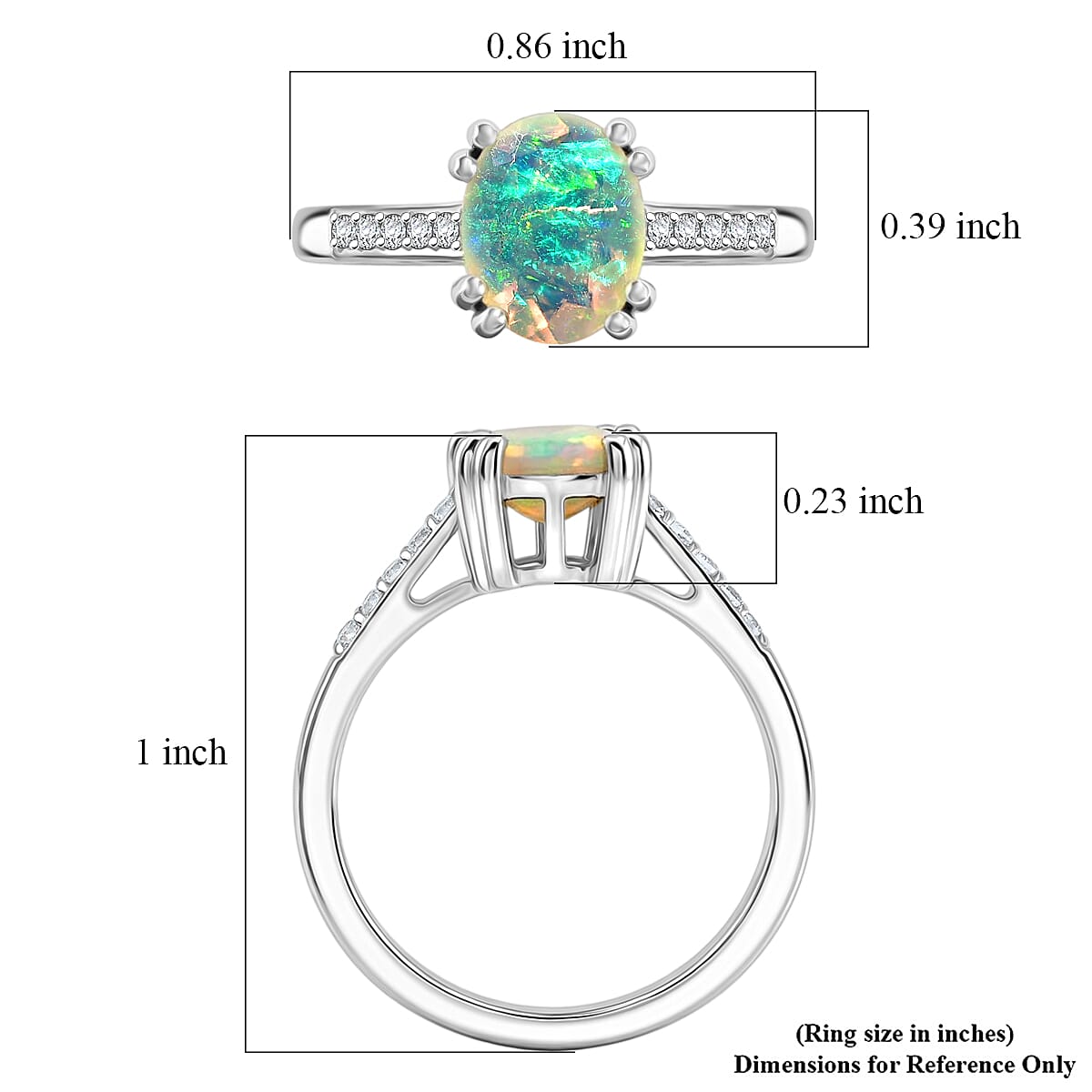 D'Joy Premium Ethiopian Welo Opal and White Zircon 1.15 ctw Ring in Rhodium Over Sterling Silver (Size 7.0) image number 5