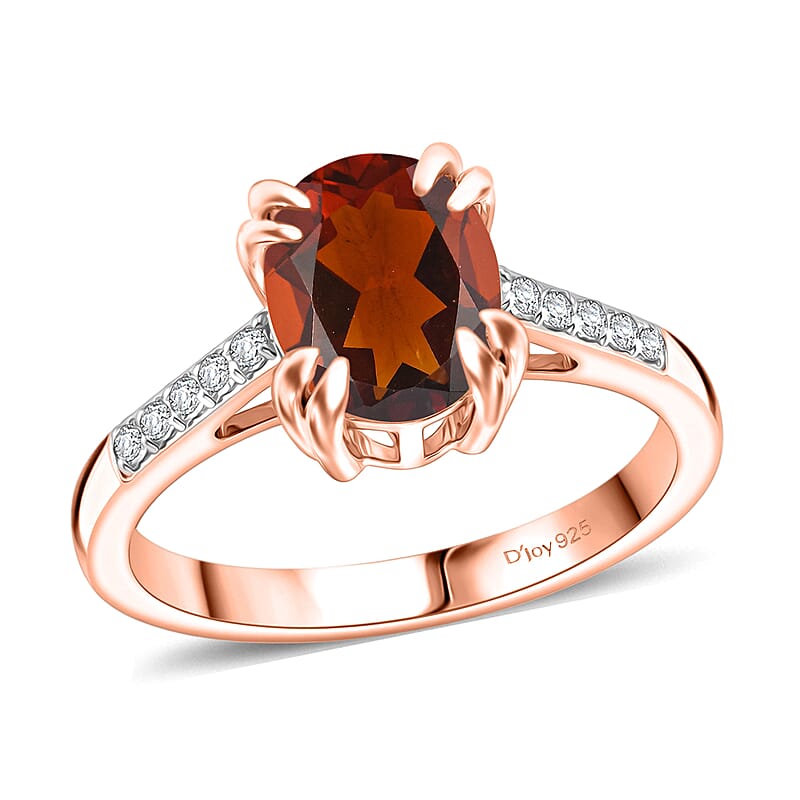 D'Joy Premium Red Citrine and White Zircon 2.00 ctw Ring in 18K Vermeil Rose Gold Over Sterling Silver (Size 10.5)