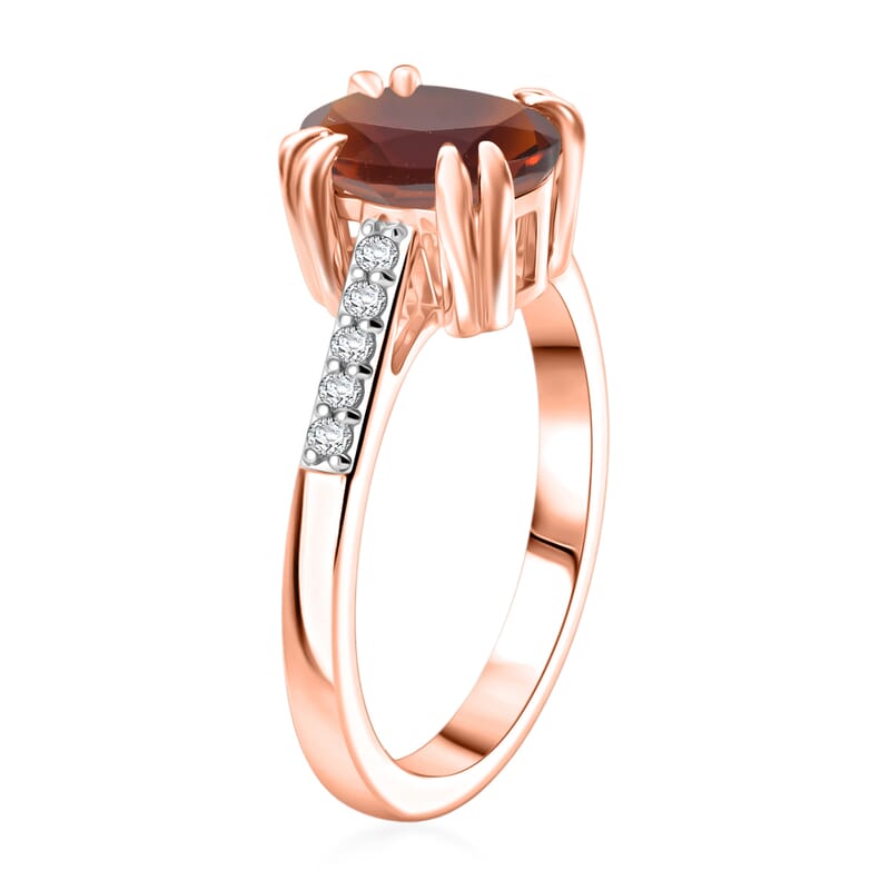 D'Joy Premium Red Citrine and White Zircon 2.00 ctw Ring in 18K Vermeil Rose Gold Over Sterling Silver (Size 11.5)