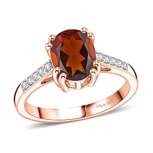 D'Joy Premium Red Citrine and White Zircon 2.00 ctw Ring in 18K Vermeil Rose Gold Over Sterling Silver (Size 12.0)