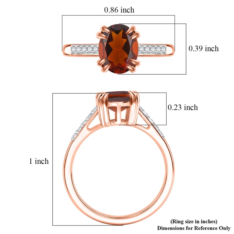 D'Joy Premium Red Citrine and White Zircon 2.00 ctw Ring in 18K Vermeil Rose Gold Over Sterling Silver (Size 6.5)