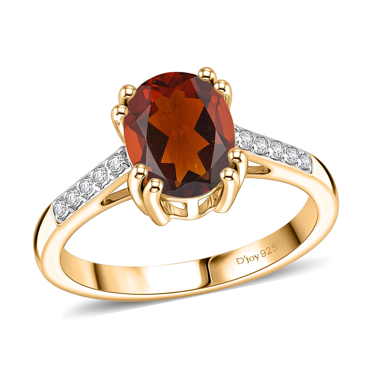 D'Joy Premium Red Citrine and White Zircon 2.00 ctw Ring in 18K Vermeil Yellow Gold Over Sterling Silver (Size 4.5)