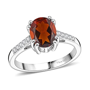 D'Joy Premium Red Citrine and White Zircon 2.00 ctw Ring in Rhodium Over Sterling Silver (Size 10.0)