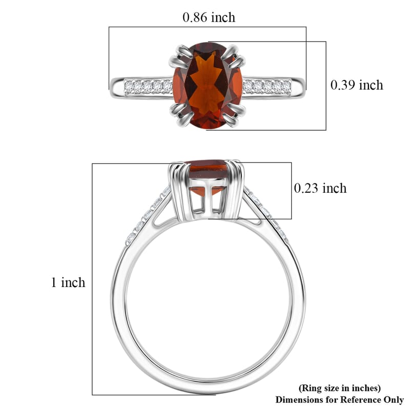 D'Joy Premium Red Citrine and White Zircon 2.00 ctw Ring in Rhodium Over Sterling Silver (Size 6.5)