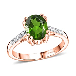 D'Joy Chrome Diopside and White Zircon 2.25 ctw Ring in 18K Vermeil Rose Gold Over Sterling Silver (Size 10.5)