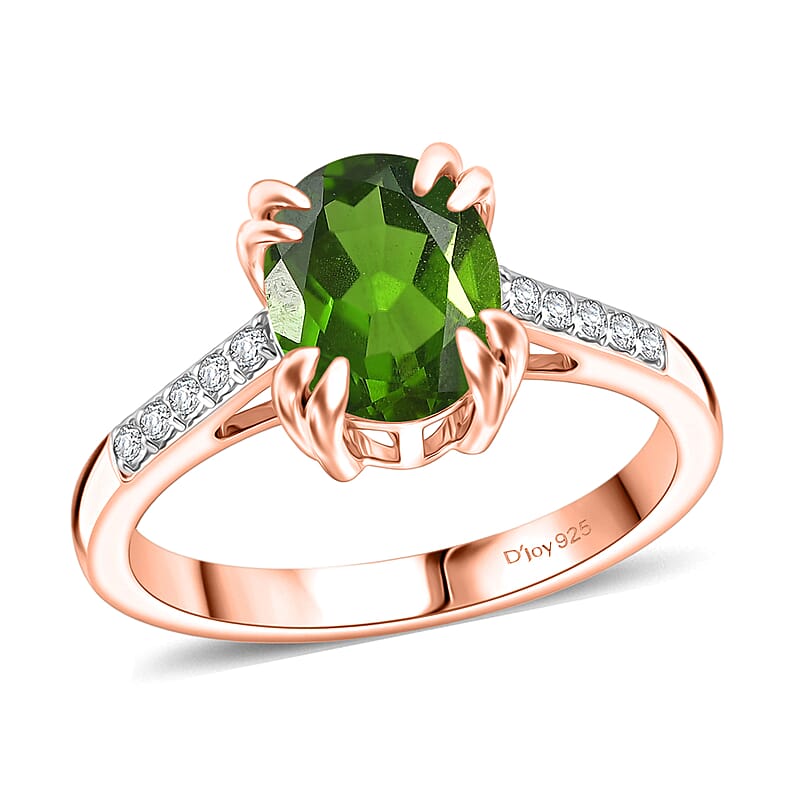 D'Joy Chrome Diopside and White Zircon 2.25 ctw Ring in 18K Vermeil Rose Gold Over Sterling Silver (Size 11.0)