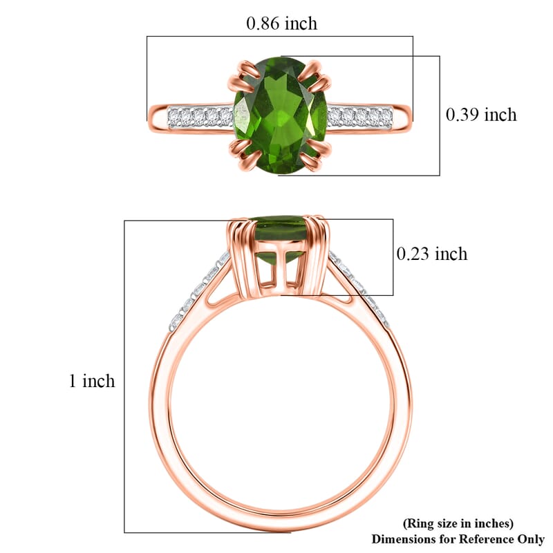 D'Joy Chrome Diopside and White Zircon 2.25 ctw Ring in 18K Vermeil Rose Gold Over Sterling Silver (Size 12.0)
