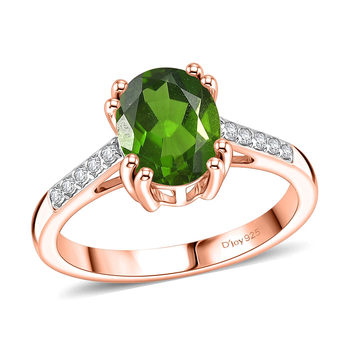 D'Joy Chrome Diopside and White Zircon 2.25 ctw Ring in 18K Vermeil Rose Gold Over Sterling Silver (Size 5.0)