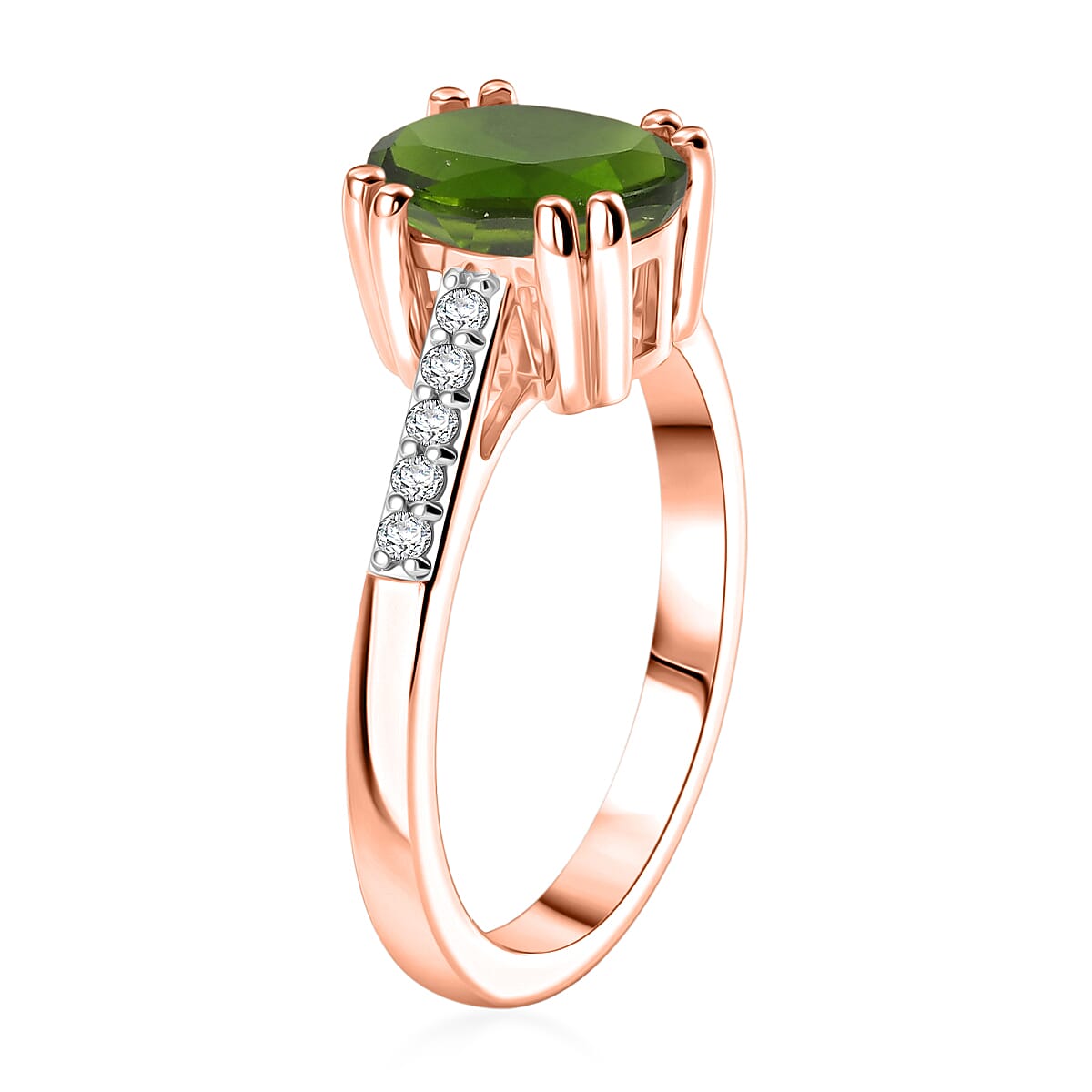 D'Joy Chrome Diopside and White Zircon 2.25 ctw Ring in 18K Vermeil Rose Gold Over Sterling Silver (Size 8.0) image number 3