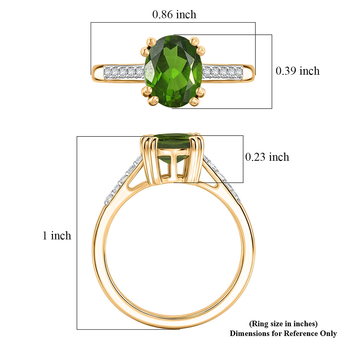 D'Joy Chrome Diopside and White Zircon 2.25 ctw Ring in 18K Vermeil Yellow Gold Over Sterling Silver (Size 11.0)
