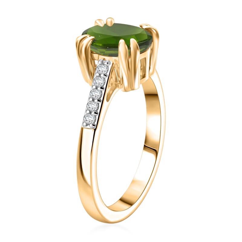 D'Joy Chrome Diopside and White Zircon 2.25 ctw Ring in 18K Vermeil Yellow Gold Over Sterling Silver (Size 5.0)