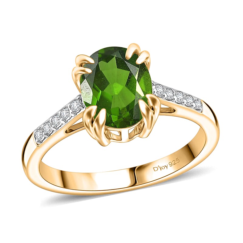D'Joy Chrome Diopside and White Zircon 2.25 ctw Ring in 18K Vermeil Yellow Gold Over Sterling Silver (Size 5.5)
