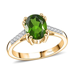 D'Joy Chrome Diopside and White Zircon 2.25 ctw Ring in 18K Vermeil Yellow Gold Over Sterling Silver (Size 7.5)