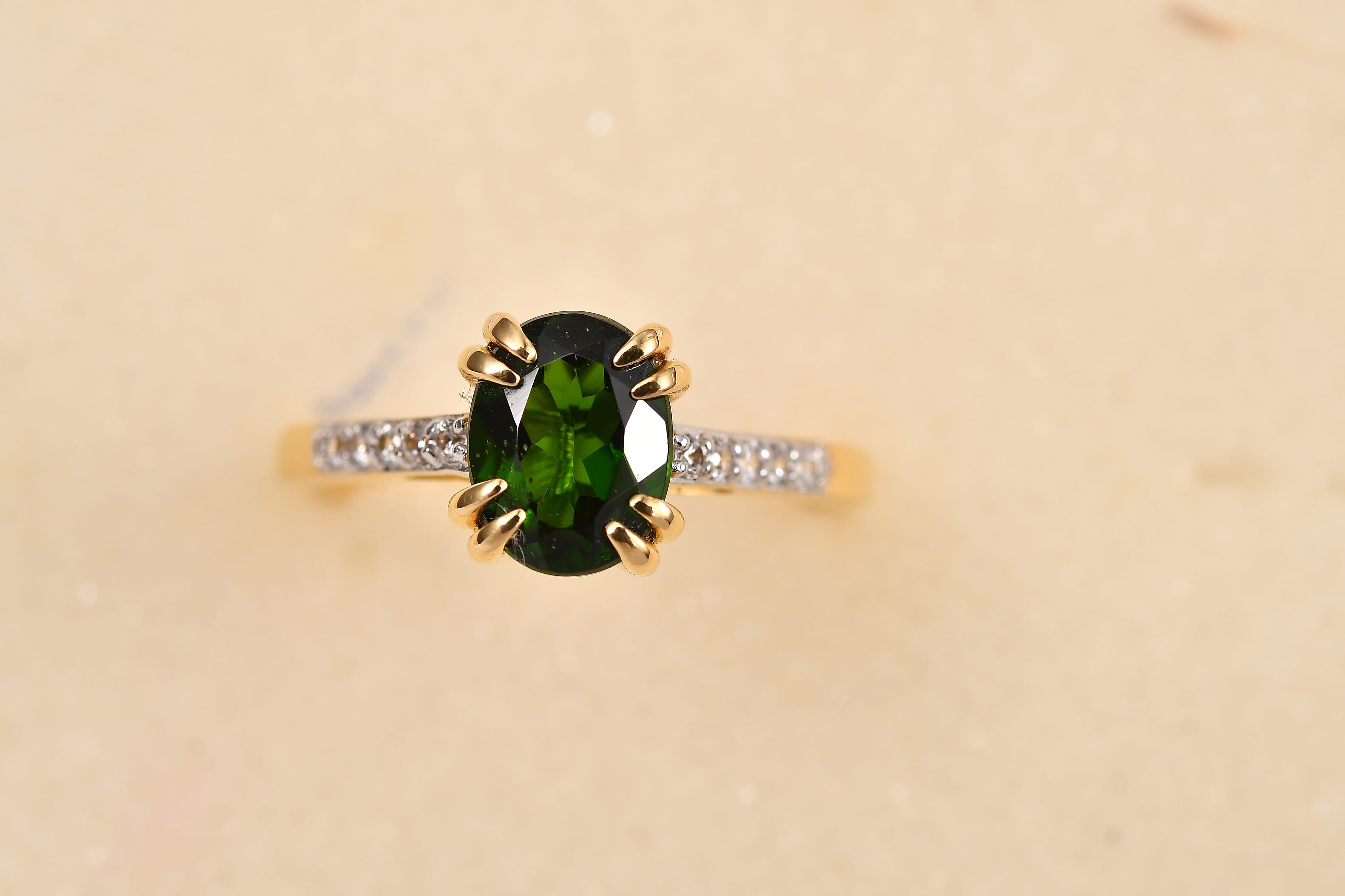 D'Joy Chrome Diopside and White Zircon 2.25 ctw Ring in 18K Vermeil Yellow Gold Over Sterling Silver (Size 8.5)