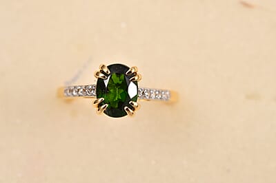 D'Joy Chrome Diopside and White Zircon 2.25 ctw Ring in 18K Vermeil Yellow Gold Over Sterling Silver (Size 8.5)