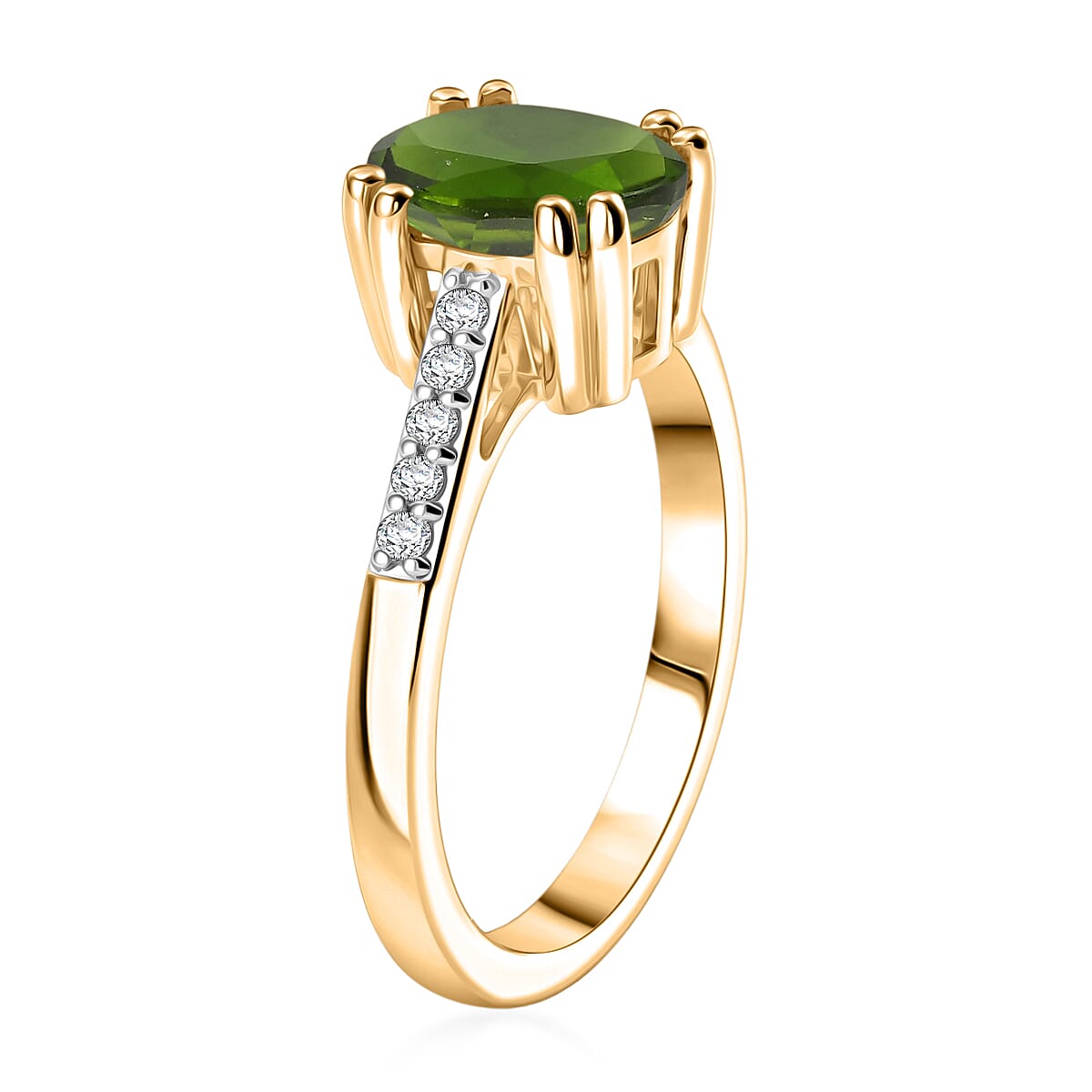D'Joy Chrome Diopside and White Zircon 2.25 ctw Ring in 18K Vermeil Yellow Gold Over Sterling Silver (Size 9.5) image number 3