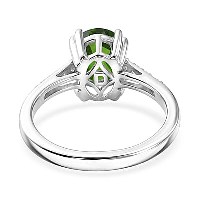 D'Joy Chrome Diopside and White Zircon 2.25 ctw Ring in Rhodium Over Sterling Silver (Size 12.0)