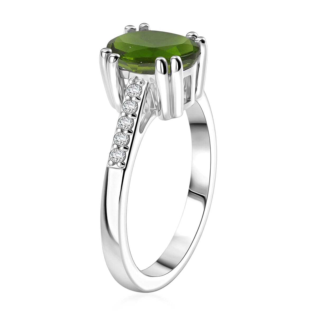 D'Joy Chrome Diopside and White Zircon 2.25 ctw Ring in Rhodium Over Sterling Silver (Size 7) image number 3