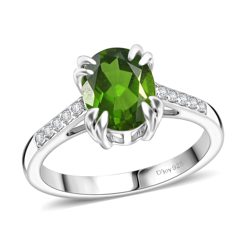 D'Joy Chrome Diopside and White Zircon 2.25 ctw Ring in Rhodium Over Sterling Silver (Size 7.5)
