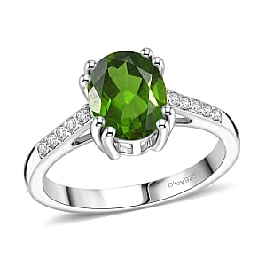 D'Joy Chrome Diopside and White Zircon 2.25 ctw Ring in Rhodium Over Sterling Silver (Size 8.0)