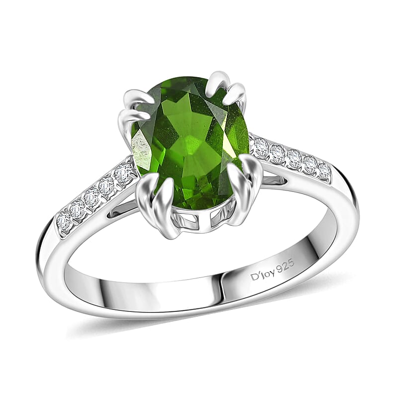 D'Joy Chrome Diopside and White Zircon 2.25 ctw Ring in Rhodium Over Sterling Silver (Size 8.0)