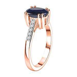 D'Joy Premium Kashmir Blue Kyanite and White Zircon 2.50 ctw Ring in 18K Vermeil Rose Gold Over Sterling Silver (Size 10.0)