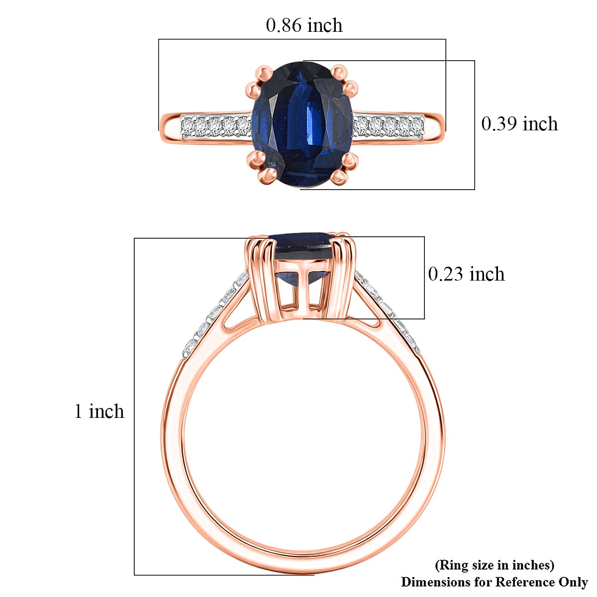 D'Joy Premium Kashmir Blue Kyanite and White Zircon 2.50 ctw Ring in 18K Vermeil Rose Gold Over Sterling Silver (Size 10.5)