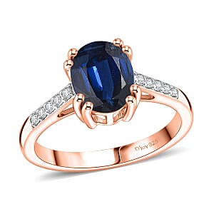 D'Joy Premium Kashmir Blue Kyanite and White Zircon 2.50 ctw Ring in 18K Vermeil Rose Gold Over Sterling Silver (Size 11.5)