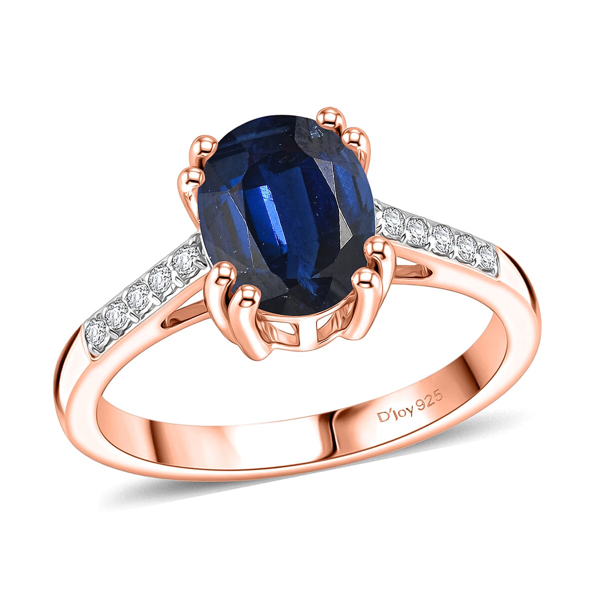 D'Joy Premium Kashmir Blue Kyanite and White Zircon 2.50 ctw Ring in 18K Vermeil Rose Gold Over Sterling Silver (Size 12.0)