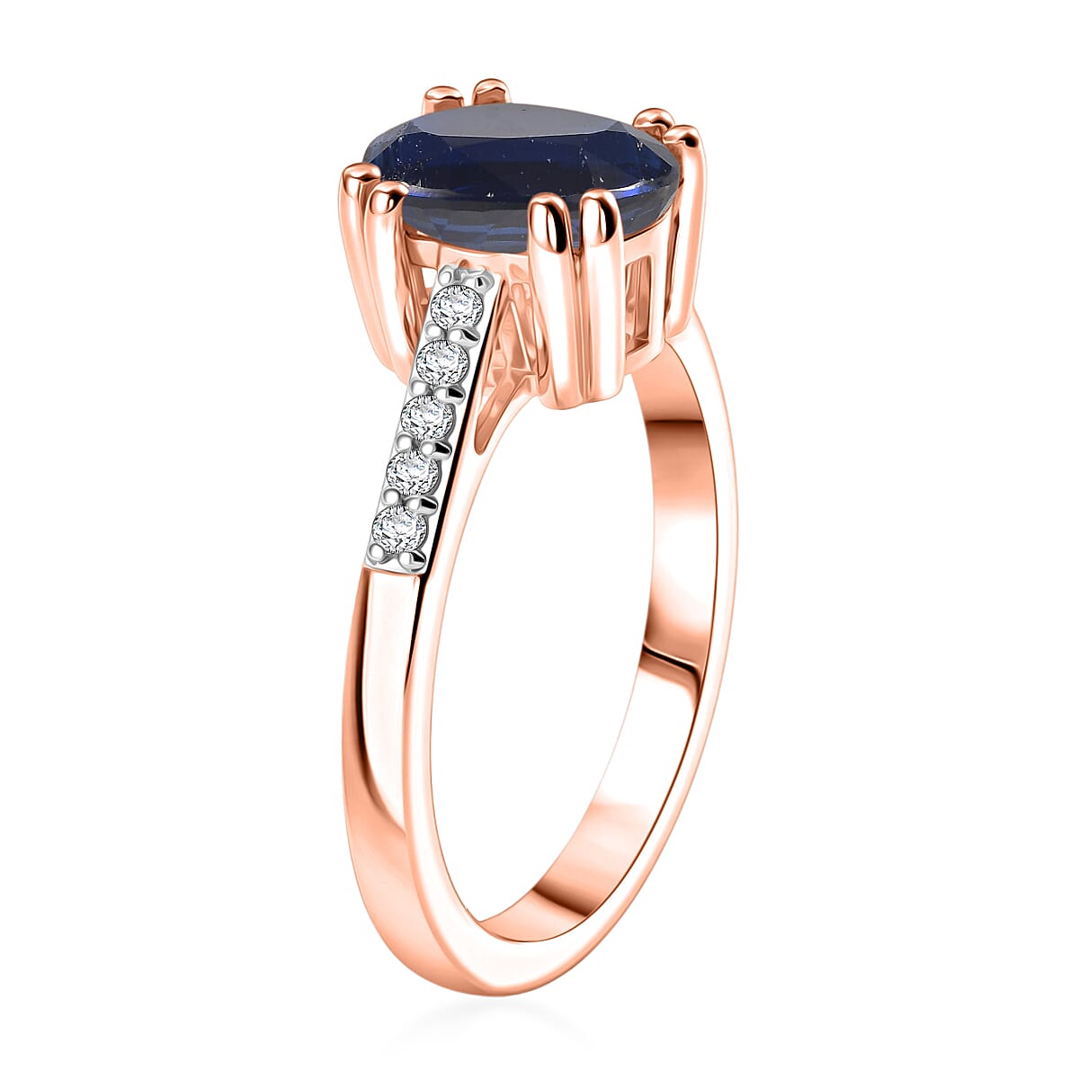 D'Joy Premium Kashmir Blue Kyanite and White Zircon 2.50 ctw Ring in 18K Vermeil Rose Gold Over Sterling Silver (Size 8.5) image number 3