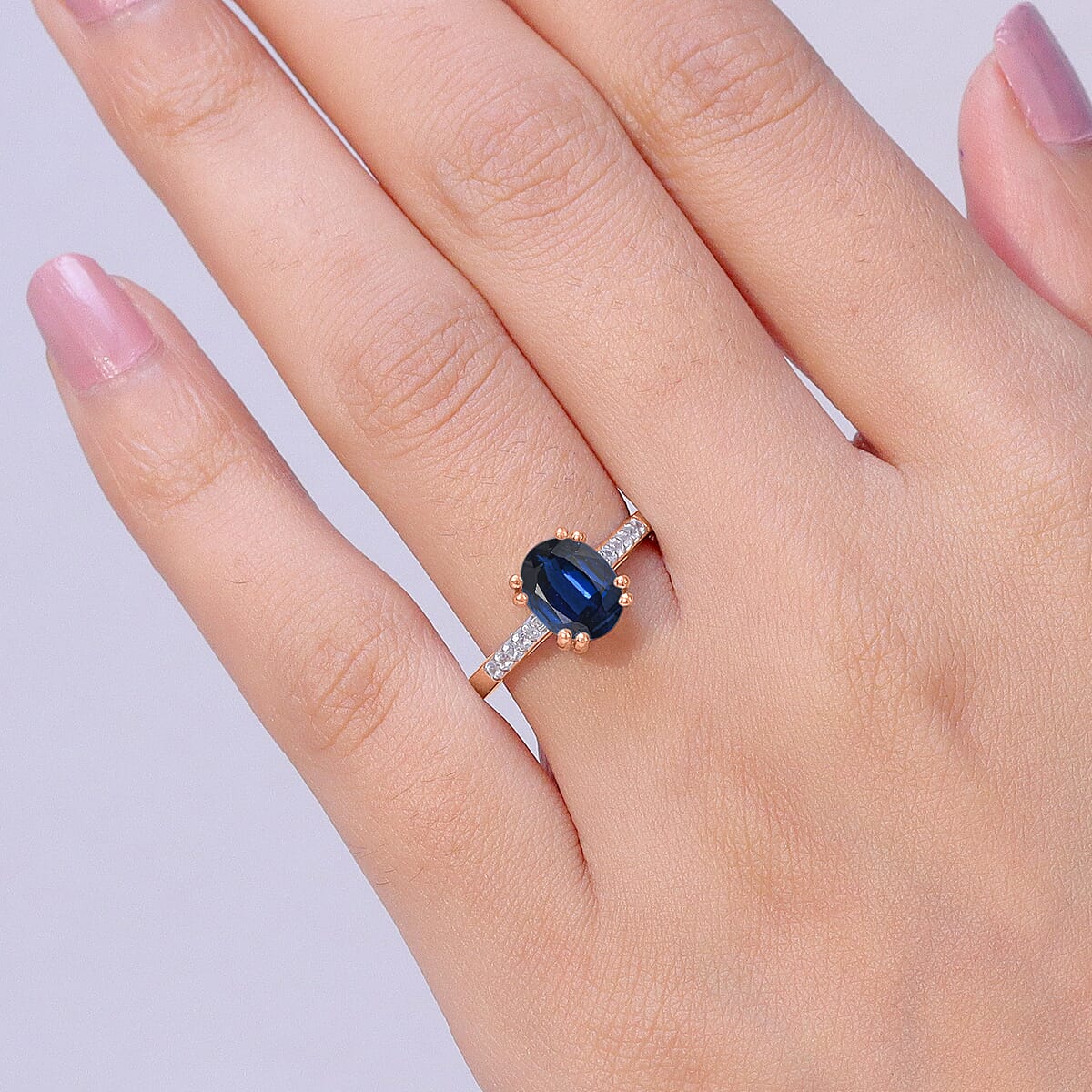 D'Joy Premium Kashmir Blue Kyanite and White Zircon 2.50 ctw Ring in 18K Vermeil Rose Gold Over Sterling Silver (Size 9.0) image number 2