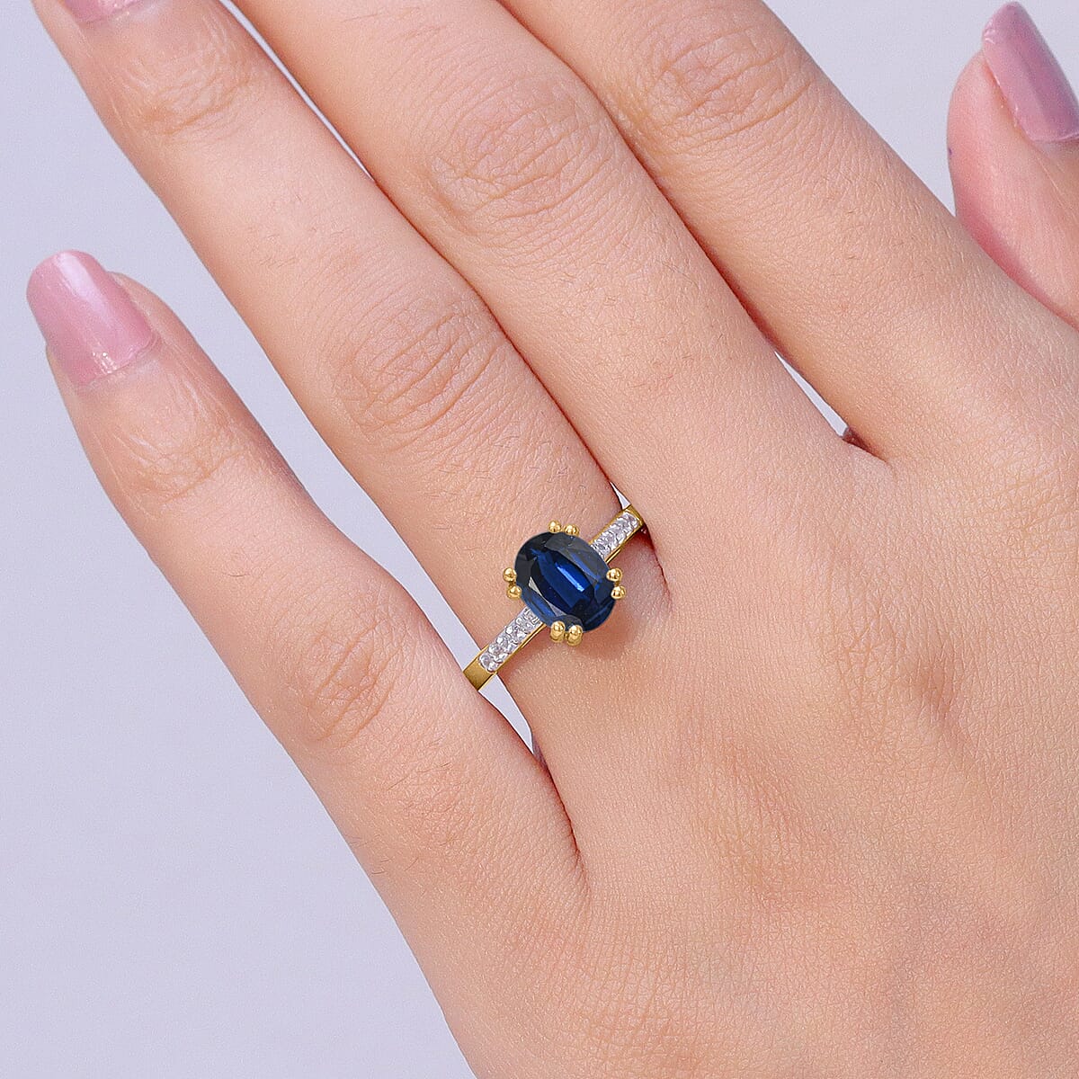 D'Joy Premium Kashmir Blue Kyanite and White Zircon 2.50 ctw Ring in 18K Vermeil Yellow Gold Over Sterling Silver (Size 11.0) image number 2