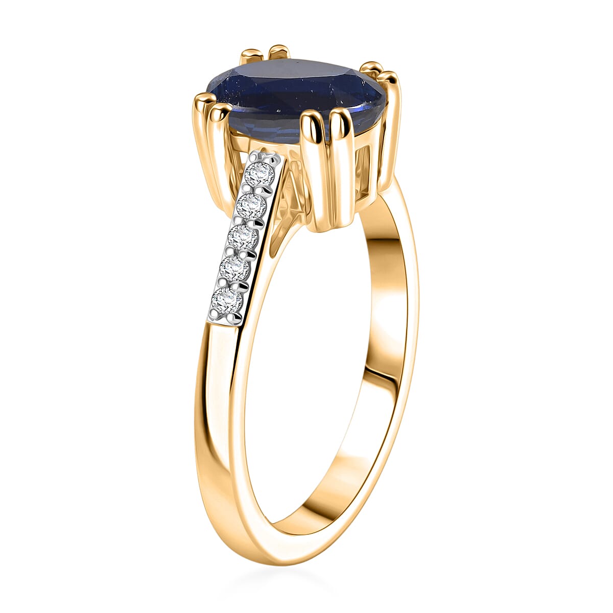 D'Joy Premium Kashmir Blue Kyanite and White Zircon 2.50 ctw Ring in 18K Vermeil Yellow Gold Over Sterling Silver (Size 11.5) image number 3