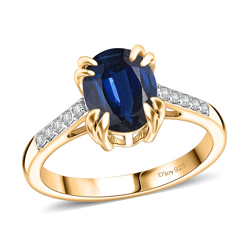 D'Joy Premium Kashmir Blue Kyanite and White Zircon 2.50 ctw Ring in 18K Vermeil Yellow Gold Over Sterling Silver (Size 5.5)