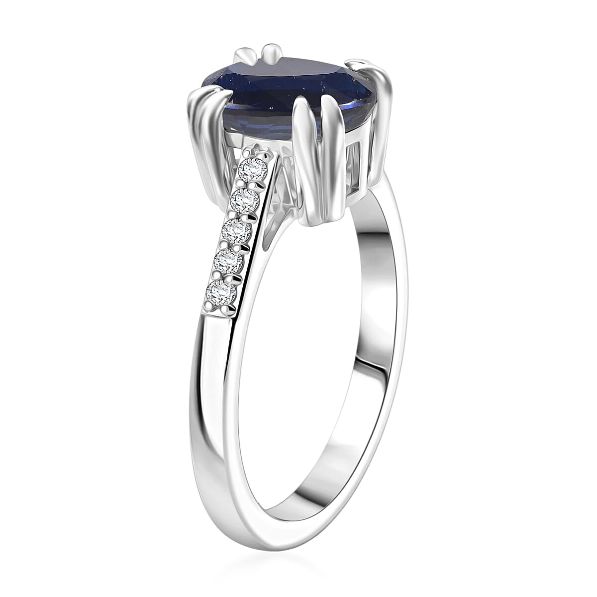 D'Joy Premium Kashmir Blue Kyanite and White Zircon 2.50 ctw Ring in Rhodium Over Sterling Silver (Size 10.5)