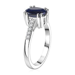 D'Joy Premium Kashmir Blue Kyanite and White Zircon 2.50 ctw Ring in Rhodium Over Sterling Silver (Size 5.0)