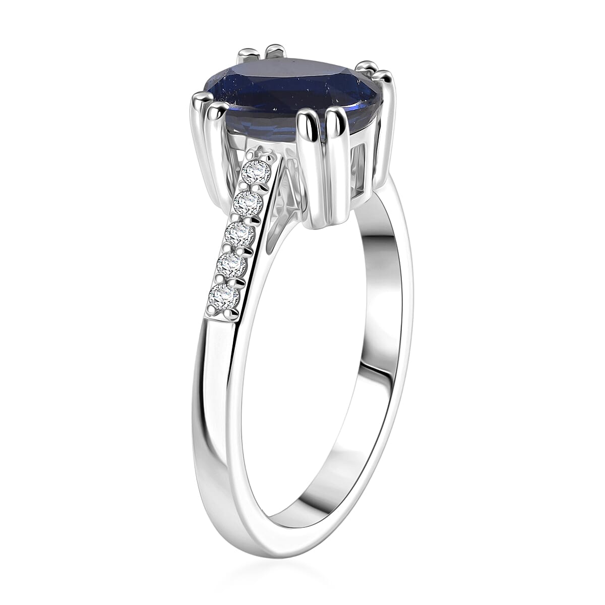 D'Joy Premium Kashmir Blue Kyanite and White Zircon 2.50 ctw Ring in Rhodium Over Sterling Silver (Size 6.5) image number 3